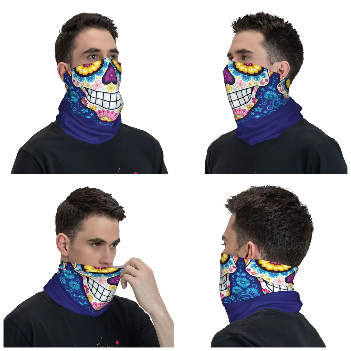 Day Of The Dead Sugar Skull Bandana Winter Neck Warmer Men Windproof Wrap Face Scarf for Ski Mexican Skull Gaiter Headband