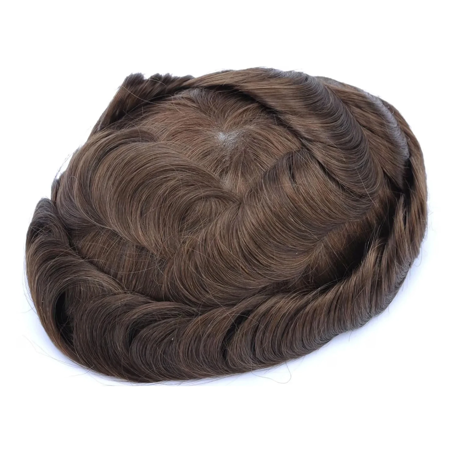 Seraphicwig Toupee Human Hair toupee for men 0.03mm PU Skin Silicone toupee Hair prosthesis hair replacement system Gents hair piece Wavy hair piece for man 10x8" base Men's wig #4 Chocolate brown