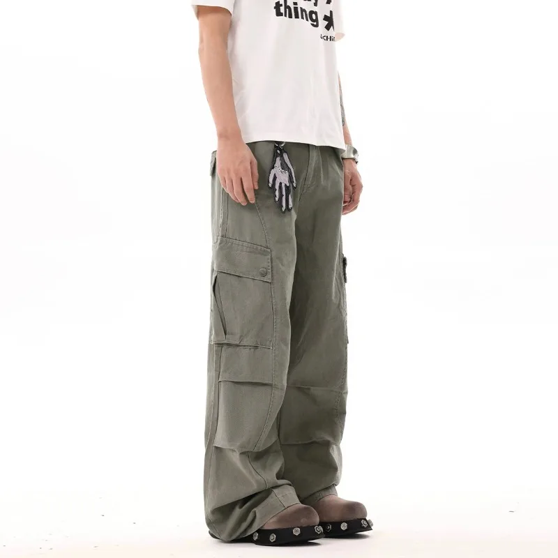 OR FL Coarse Roughened Texture Aged American Style 100 Cotton Women Cargo Trousers Trendy Brand Baggy Staraight Slacks Y2k Pants