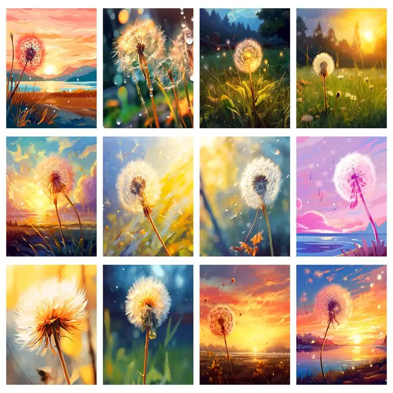 

SDOYUNO Coloring By Numbers Painting For Beginner Dandelion Flower Paint Kit Arts Crafts Handpainted Oil Painting On Canvas Wall
