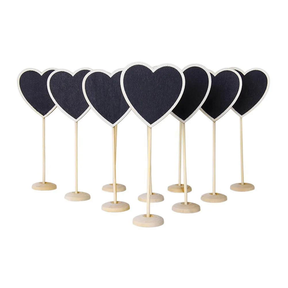 12Pcs Mini Heart Shaped Wooden Blackboard Message Clip with Base Diameter 3.7cm Ideal for Quirky Short Notes Decor Gift Party