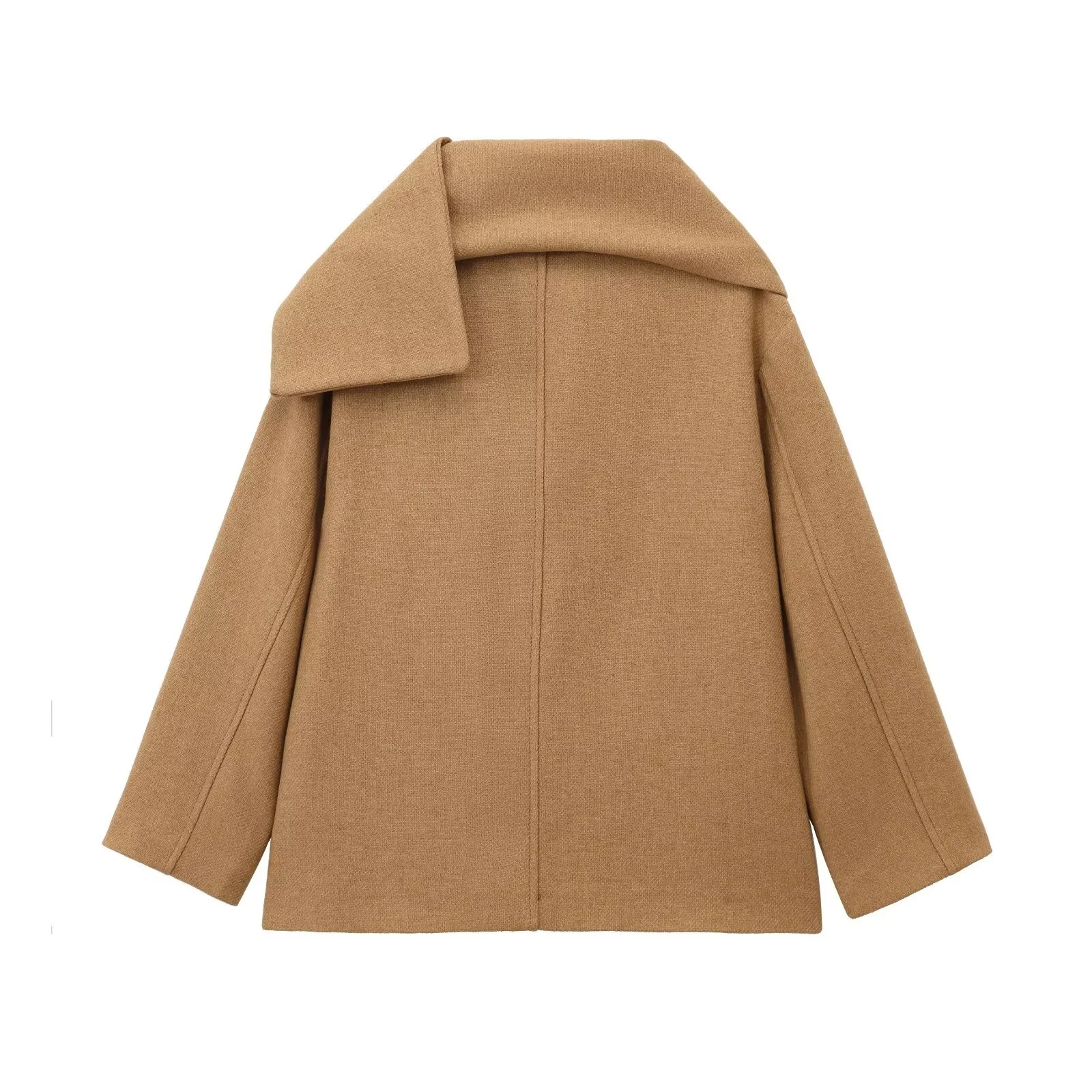 BSAY Französischer Minimalistischer Damenmantel mit einteiligem Schal-Kragen, Rundhalsausschnitt, einreihig, mit Taschen, für den Alltag im Herbst und auf Reisen. – Detail 6