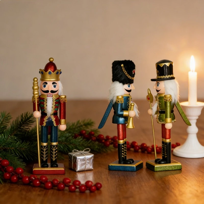 10in Nordic Style Walnut Soldier Puppet 25cm Pearlescent Christmas Ornament for Home Bedroom Decoration Holiday Gift
