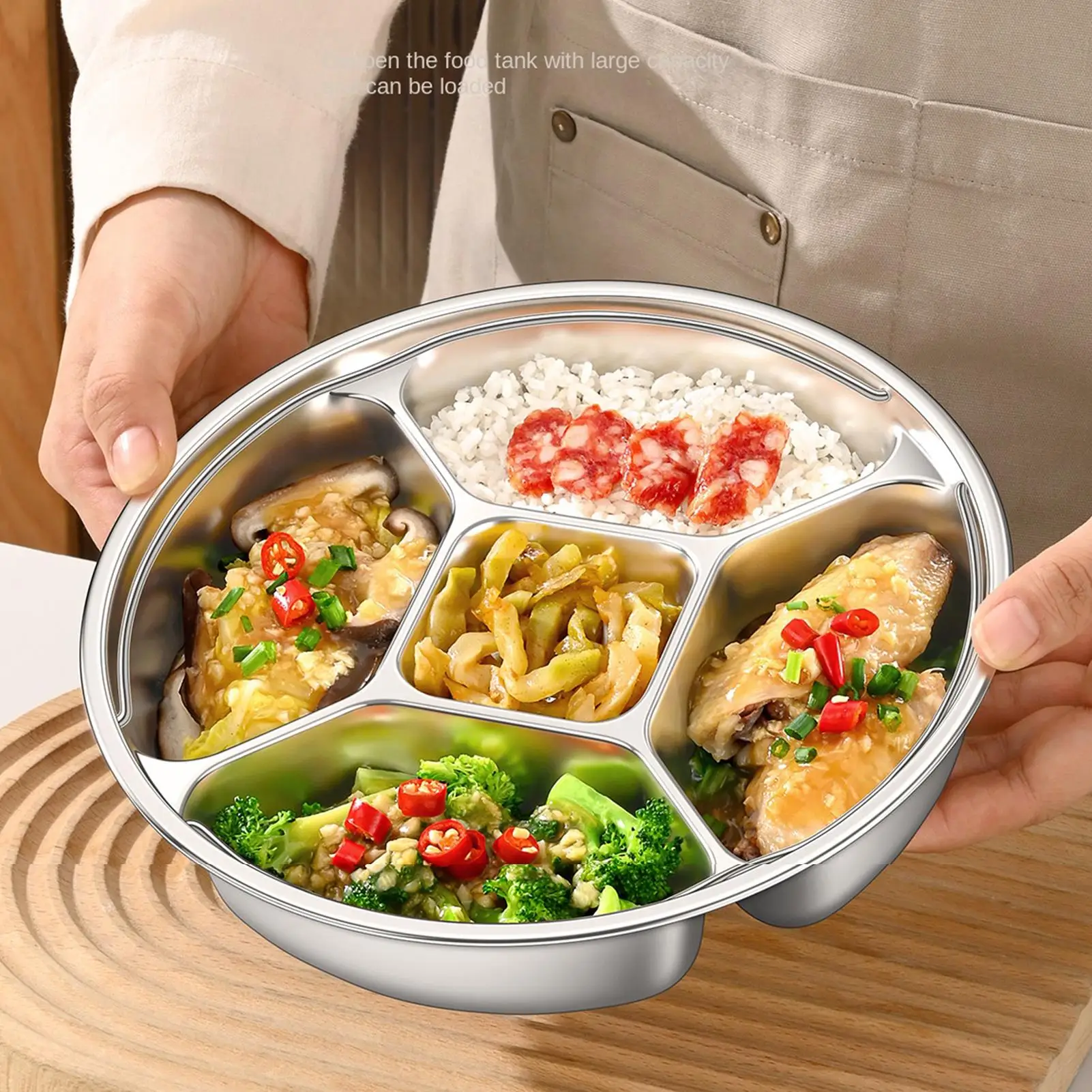 Divided Serving Tray Stainless Steel Food Serving Platter With Handle Sectional Fruit Tray For Home Apartment Parties Family