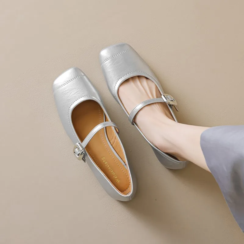 DIMANYU Mary Jane Shoes Women's 2025 New Square Toe Flat Women's Large Size Summer Ballet Shoes Women