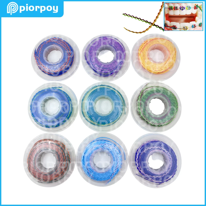 PIORPOY-Dental Orthodontic Elastic Rubber Power Chain, bandas contínuas para chaves de dentes, longos e curtos, 4.5m por rolo