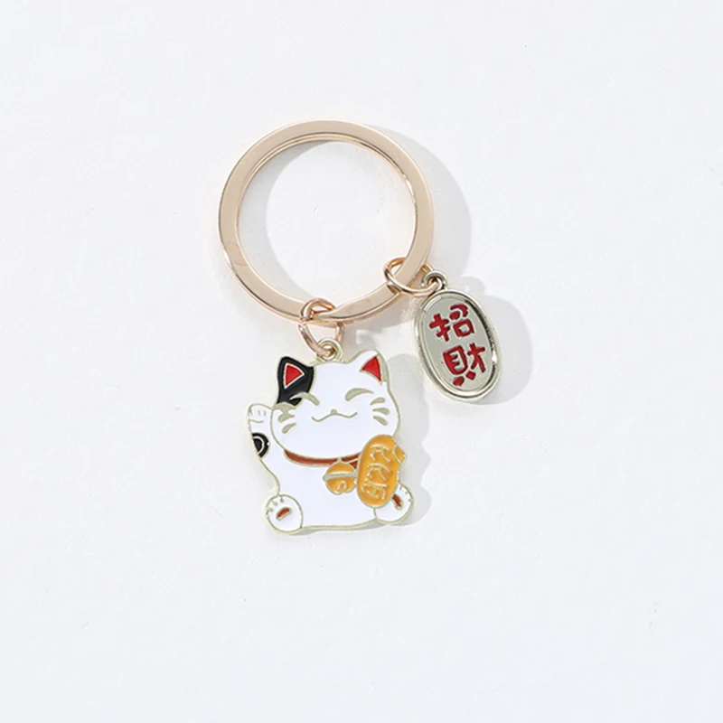 Anime Lucky Cat Fortune Keychain Key Chain Car For Women Bag Pendent Charm Metal alloy lucky cat kerying