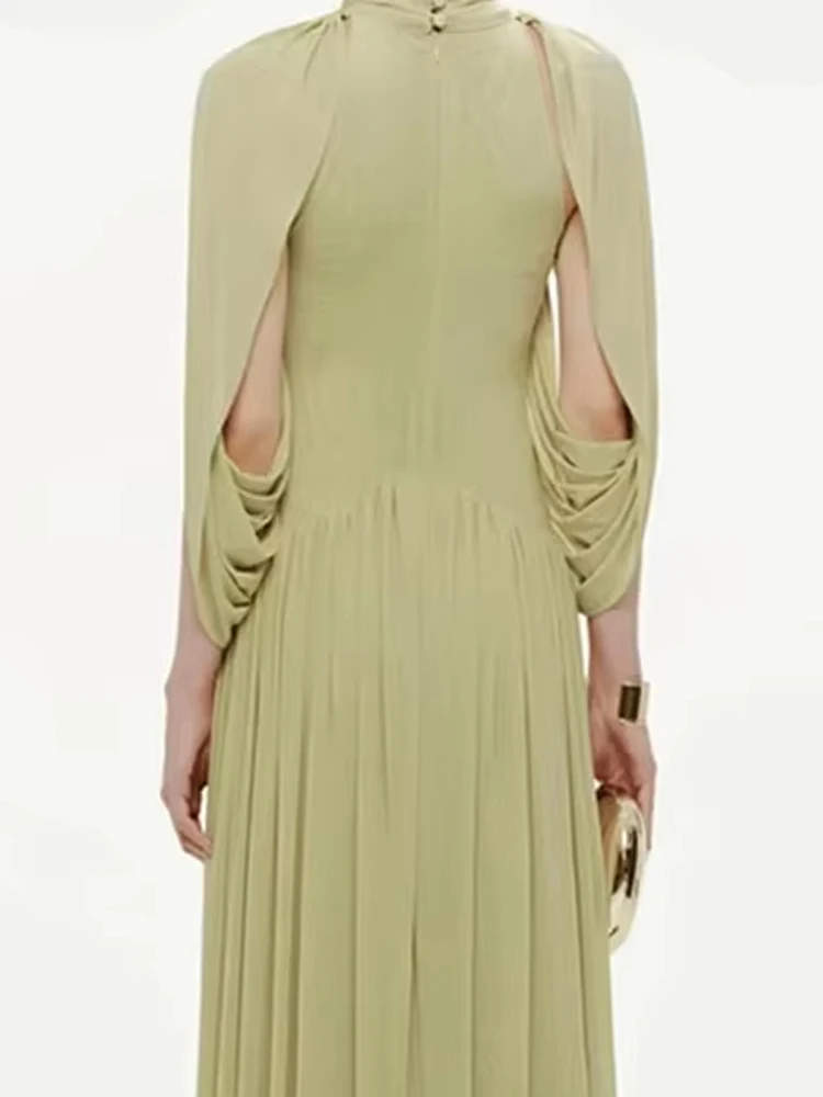 

Элегантное облегающее платье с перекрестными рукавами и металлическими элементами, однотонное длинное платье с круглым вырезом и драпировкой, коктейльное платье