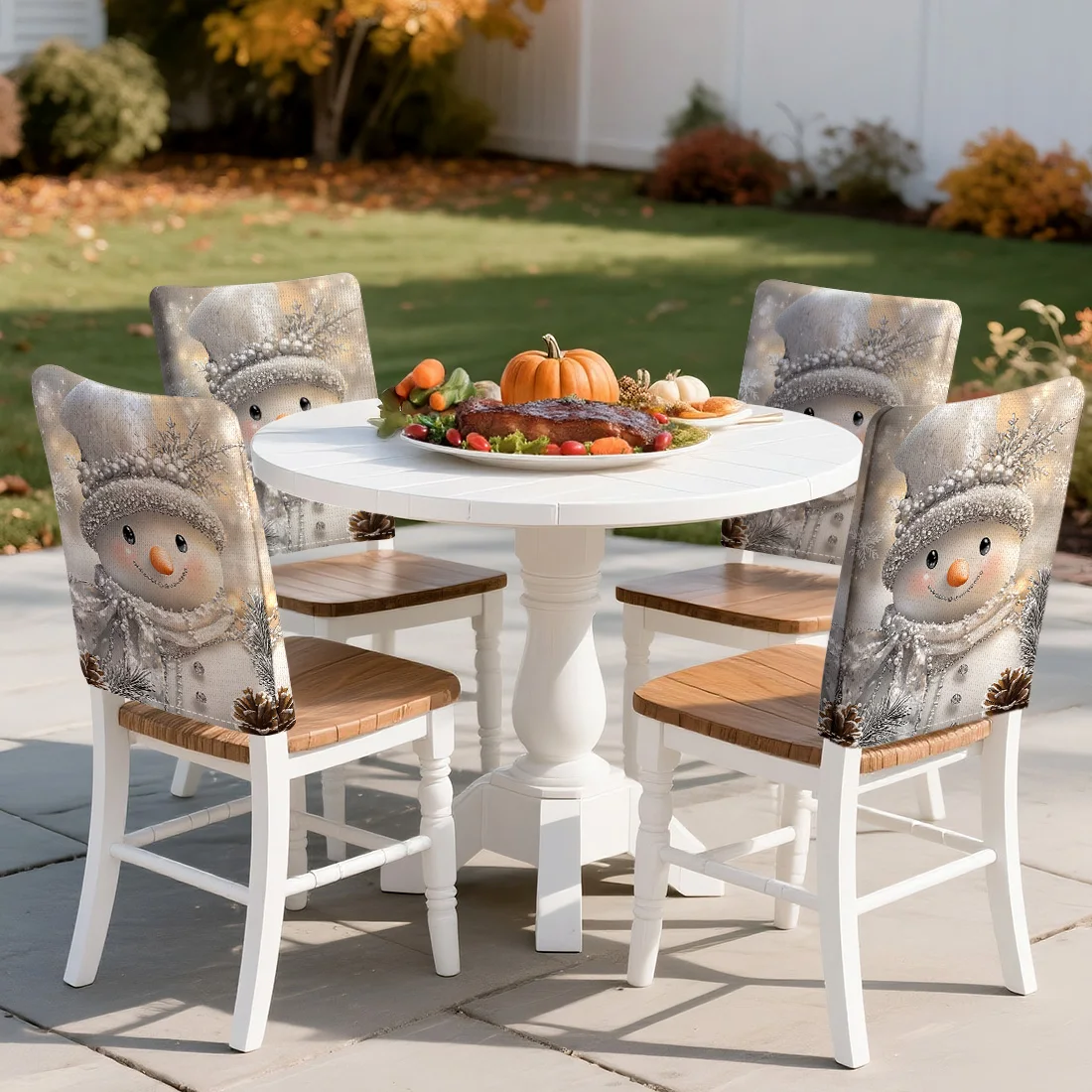 

Cute Snowman Chair Cover Slipcovers Set of 4 100% Polyester Dining Room Office Banquet Chair Protective Cover