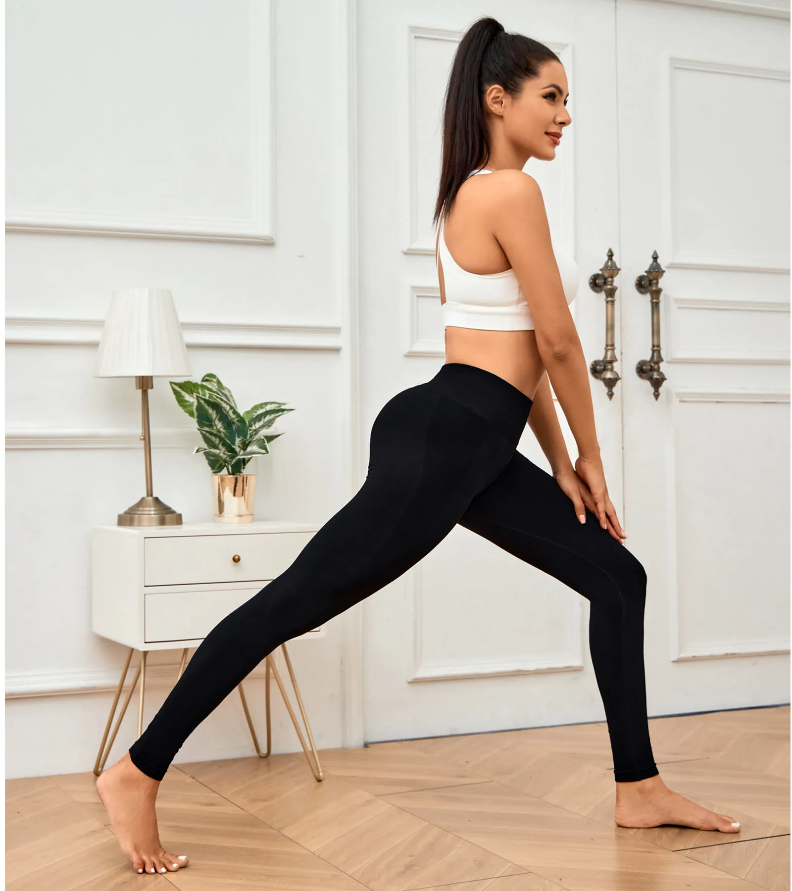 High Waist Push Up Fitness Women Leggings Nylon Stretchy Solid Black Sport Tights Casual Gym Workout Pants Slim Running Clothing