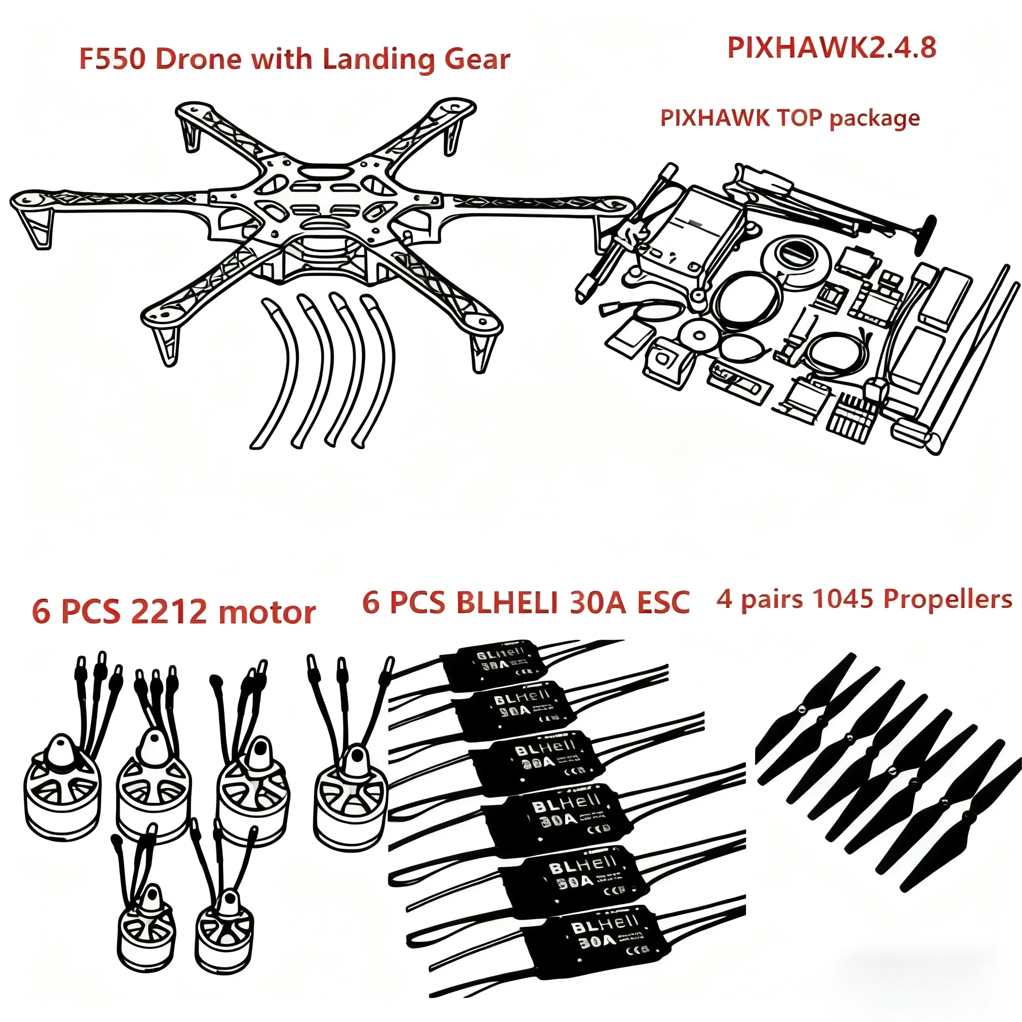 

Комплект Hexa Frame Fiber 550 PIXHAWK2.4.8 Управление полетом Карбоновый Ardupilot 100 МВт Радиотелеметрия Квадрокоптер BLHELI 30A 2212 Двигатель ESC