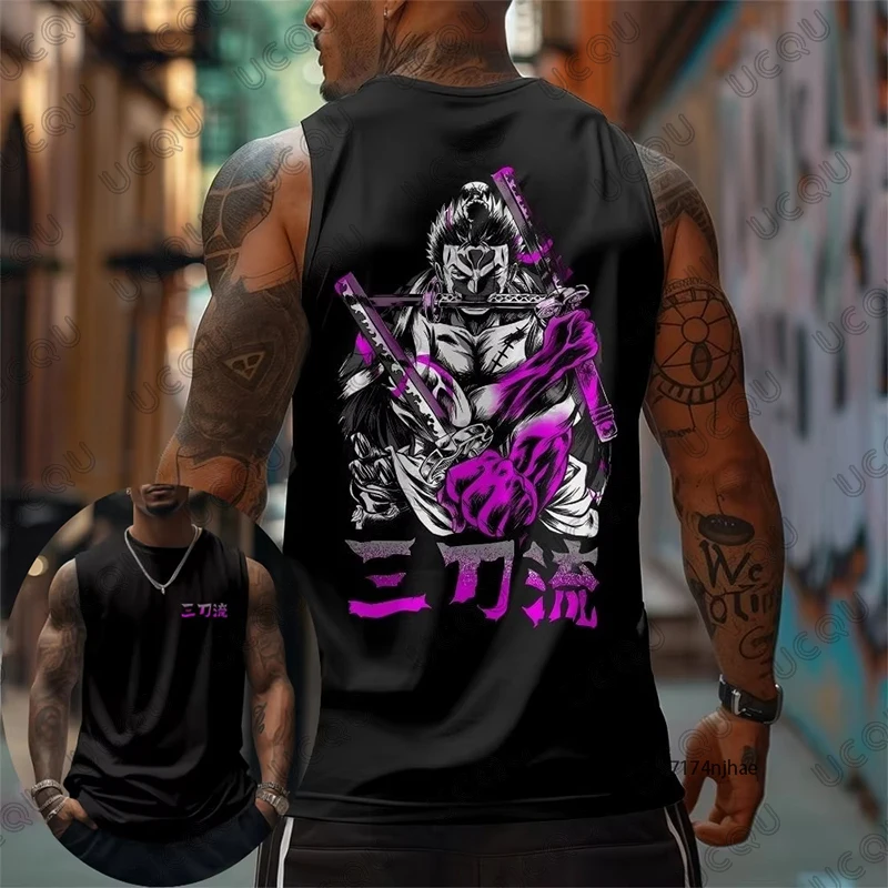 Camiseta sin mangas con estampado de Roronoa Zoro de One Piece para hombre, camiseta deportiva de verano, camiseta sin mangas informal de gran tamaño, camisetas unisex