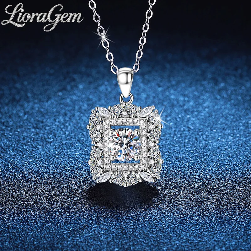 LioraGem Surrounding Diamond-studded Square Candy Pendant, Royal Luxury 1-carat D Color Moissanite Necklace Platinum PT950 Stamp