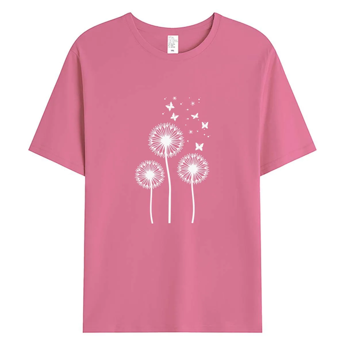 

White Dandelion Butterflies Women T-Shirt Nature Insect Graphic Tee Minimalist Flower Summer Cotton Tops Casual Shirt
