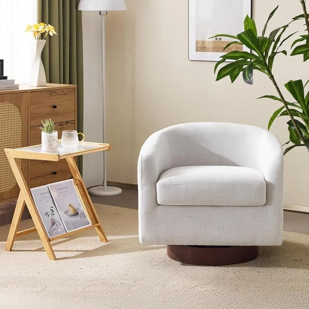 360 ° Silla decorativa giratoria con base de madera de ingeniería y cojín extraíble para sala de estar, dormitorio, silla tipo barril con respaldo curvo para
