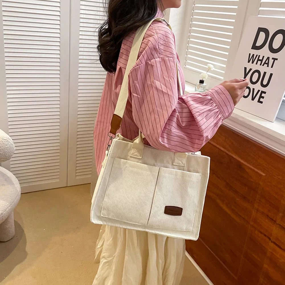 Women's Corduroy Tote Bag Large Multi Pockets Crossbody for Women Commuting Women's Bag Messenger Shoulder Bag Female Handbag