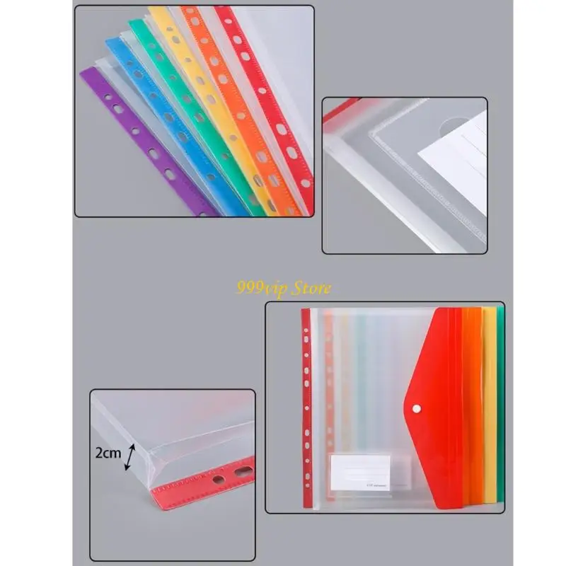 C90C 6PCS مجلد الجيوب المجلد مقسمة ملفات زر ملفوفة وثيقة محفظة ملف إغلاق محفظة مع 11 فتحة