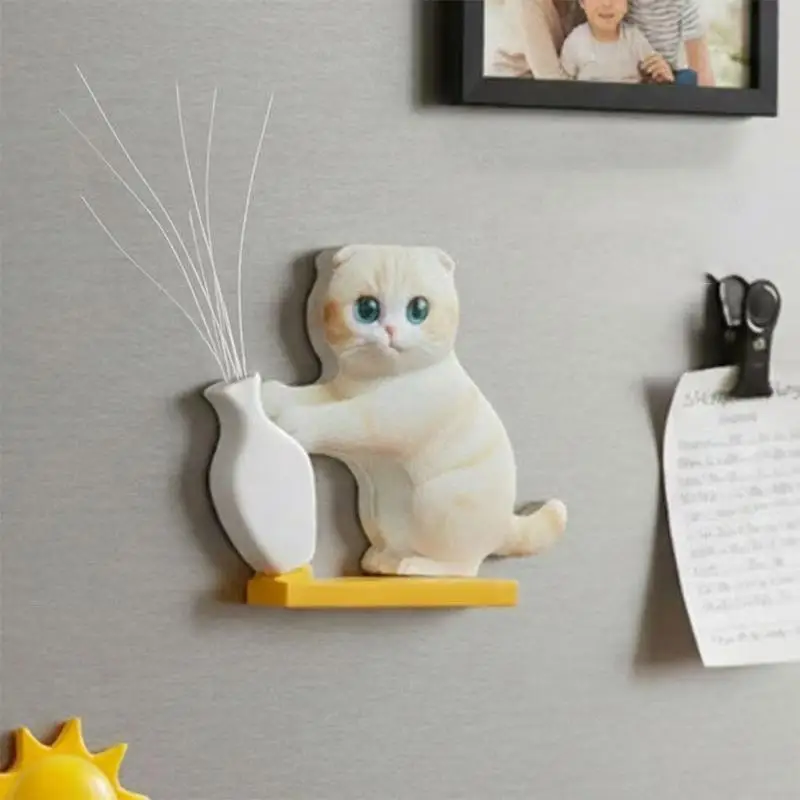 Acrylic Mini Cat‑Whisker Vase Fridge Magnet Cat‑Pushing Vase Decor Ornament Hair Memorial Box for Home & Office