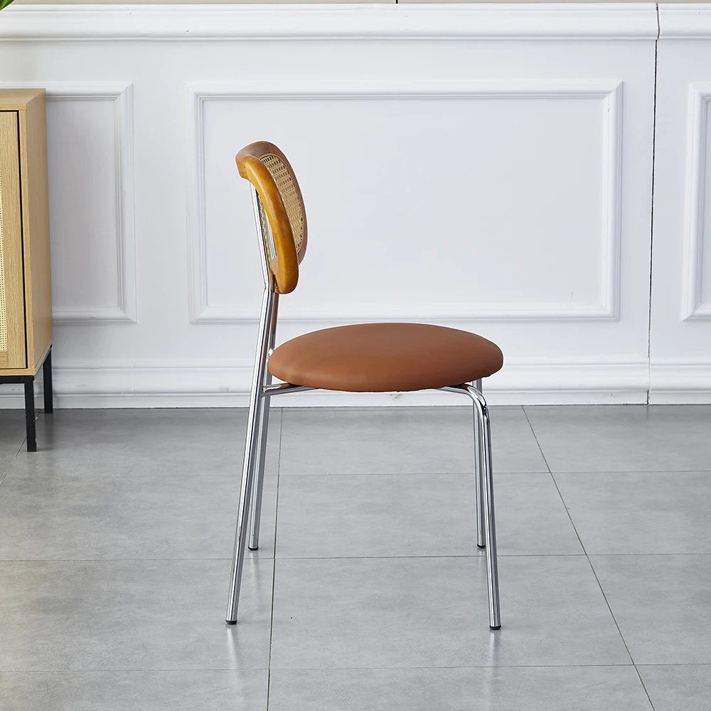 

Modern Luxury High-End Postmodern Rattan Back Dining Room Chairs Solid Wood Metal for Home Office Restaurant Upholstered