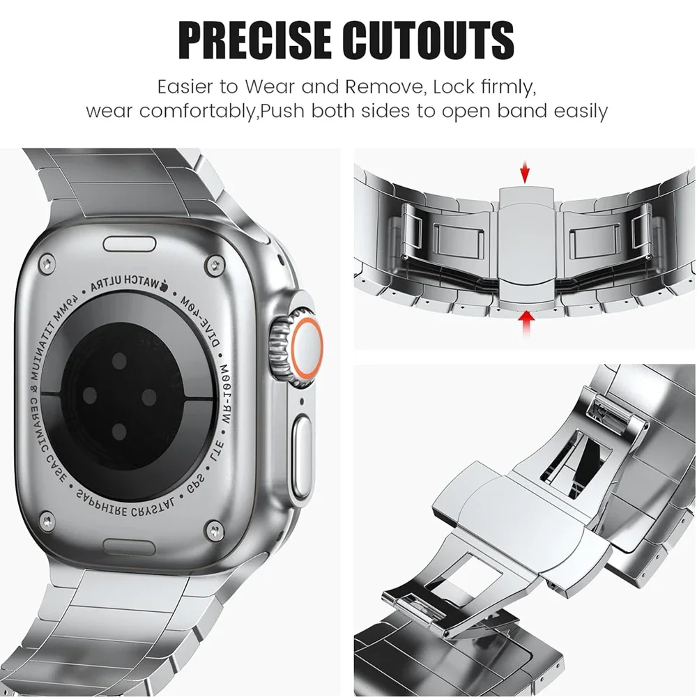 Correa de acero inoxidable para Apple watch, pulsera de negocios de 45mm, 44mm, 42mm, 41mm, 40mm, 38mm, iwatch Ultra 2, 49mm, 9, 8, 7, 6, 5, 4, se 3