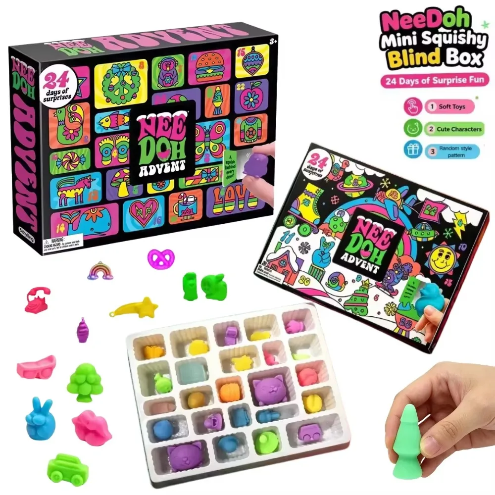 2026 NeeDoh Stress Relief Toy 3D PVC Fidget Doll Advent Calendar Christmas Countdown Calendar Surprise Box New Year Holiday Gift