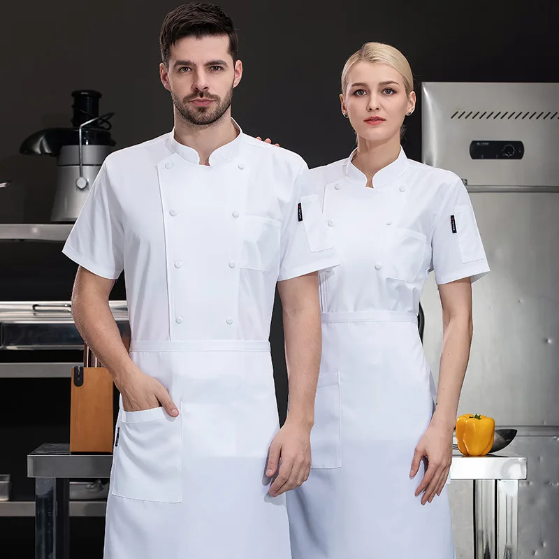 

Рабочая одежда для поваров с короткими рукавами для мужчин, весенне-летняя, подходит для отелей, ресторанов западной кухни, кухонь и столовых.