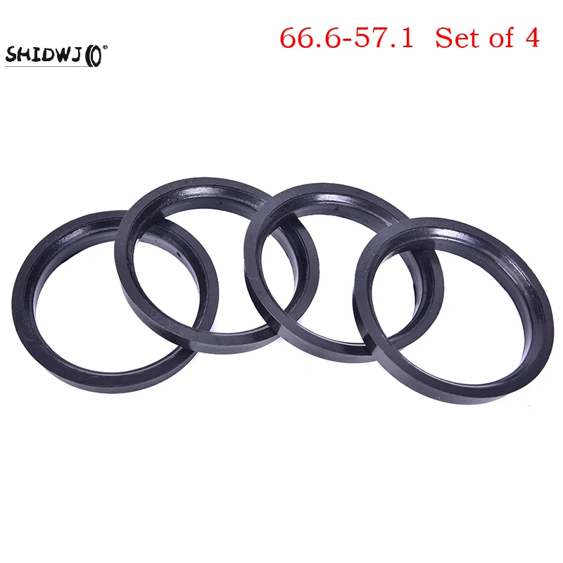 1 Set High Quality 4 Hub Centric Rings Car Wheel Bore Center Collar 66.6-57.1mm For Cars ID 57.1-mm Black Accessories