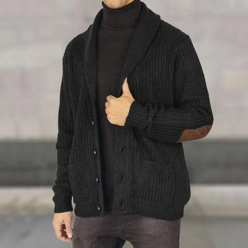 European and American Men Knitted Sweater for Autumn and Winter, Lapel, Long-sleeved, Cardigan, Fashionable Spliced Casual Coat