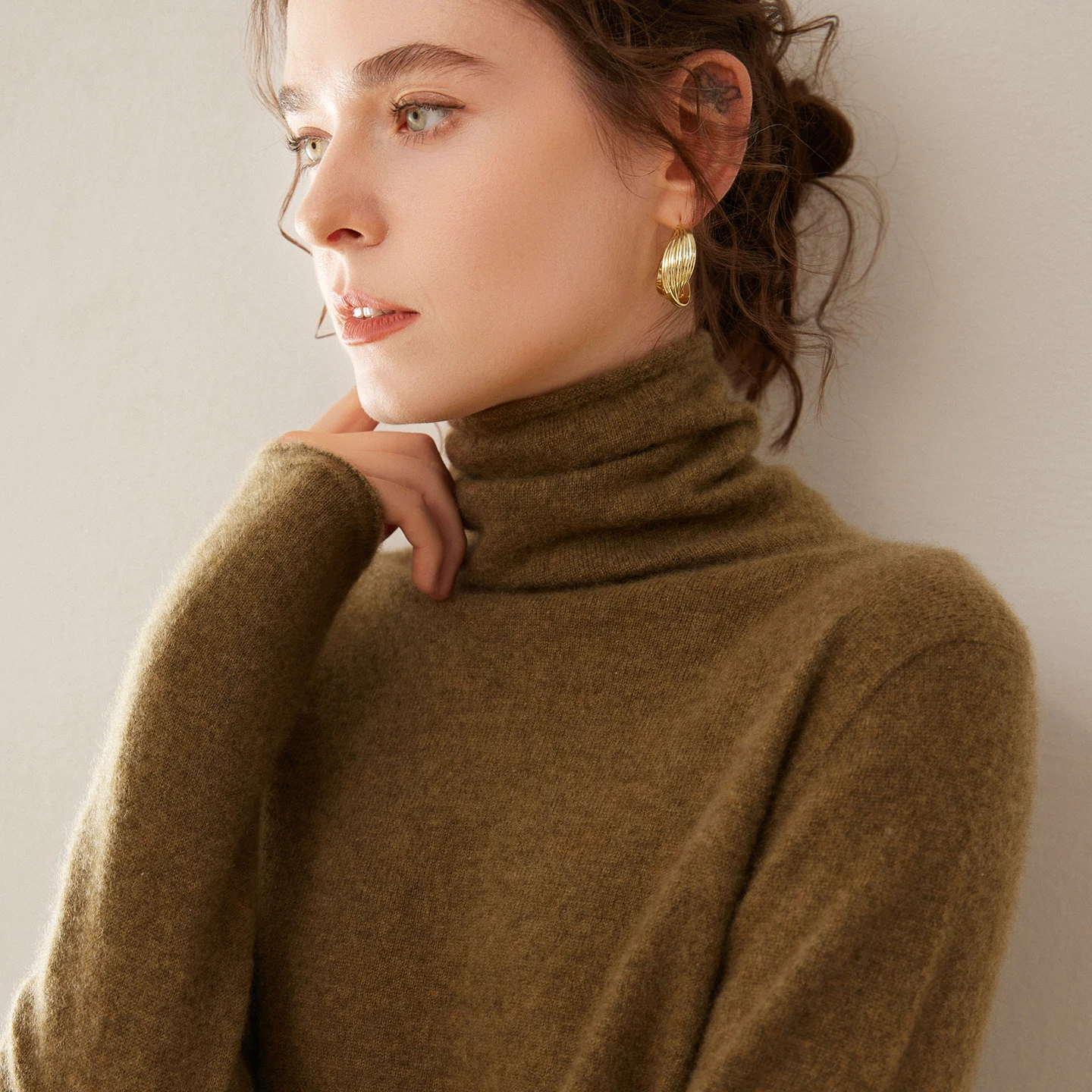 

Женский пуловер из 100% чистого кашемира на осень и зиму, вязаный свитер с высоким воротником, однотонный, мягкий и теплый, базовый.