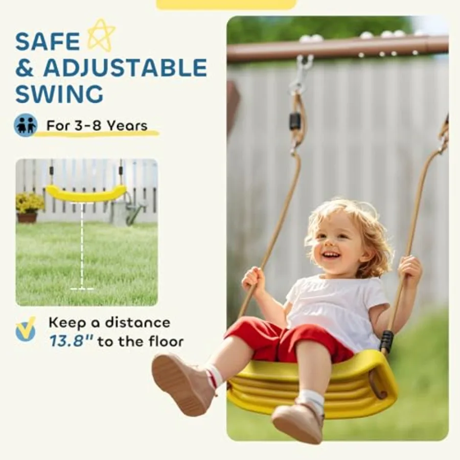 Swing Set for Backyard Playground Set with 6 FT Slide 2 Adjustable Swings Fort with Canopy Ladder Outdoor Playset with Ground S