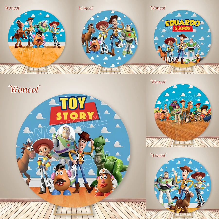 Toy Story Birthday Round Cover Bullseye Buzz Lightyear Jessie Woody Round Backdrop Custom Toy Story Circle Backdrop Photo Prop