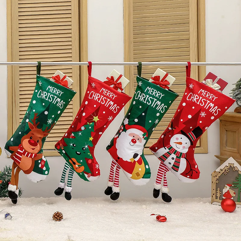 New Christmas Stocking Decorate Santa Claus Elk Snowman Xmas Tree Gift Bag New Year Party Gifts Christmas Sock Fireplace Pendant