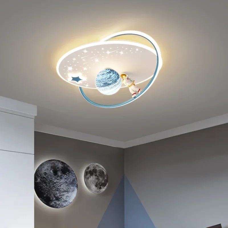 modern astronaut and planet led chandelier lamps for nursery children room boy bedroom study kids cartoon moon ceiling pendant light 01