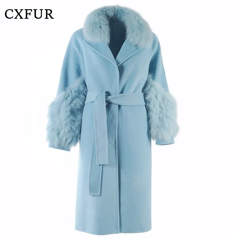 

Popular Design New Clothing Fox Fur Collar Wool Blend Double Faced Cashmere Coat CX-G-T-65C