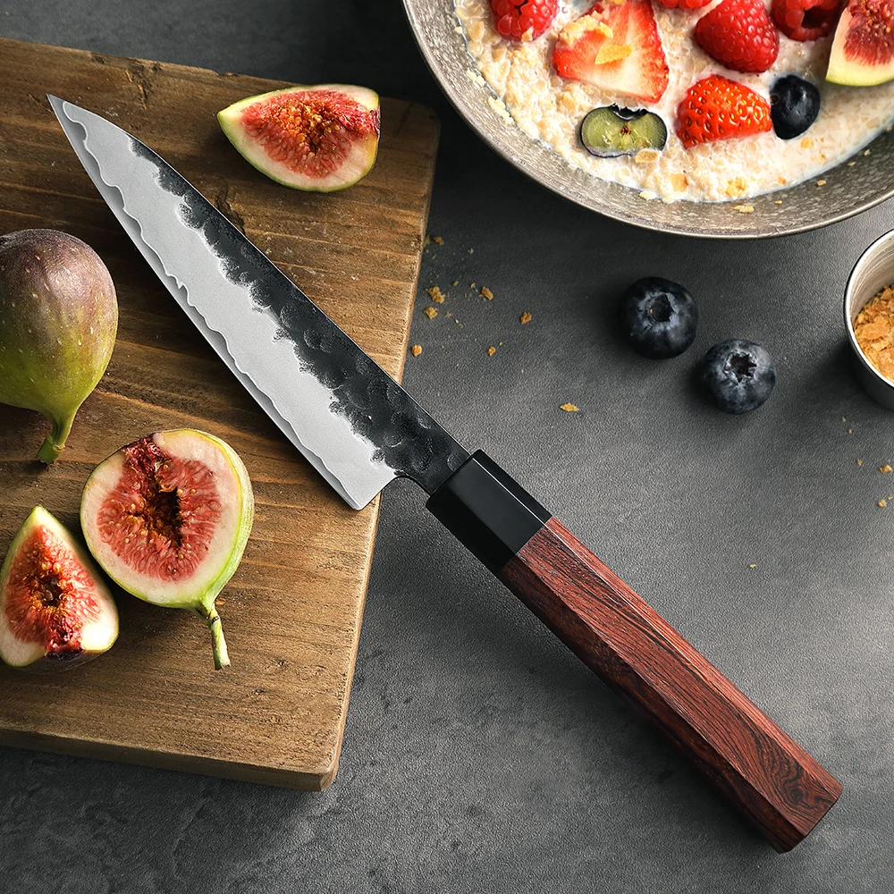 HEZHEN 5.5 Inches Utility Knife 3 Layers Composite Steel High quality Red wood handle Kitchen Accessories