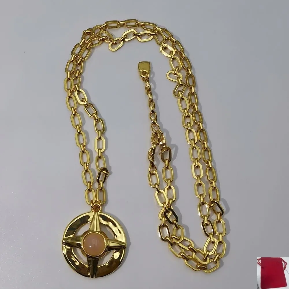2026 Spanish temperament gold silver pearl/pink quartz four-star long necklace, jewelry accessories surprise gift 5