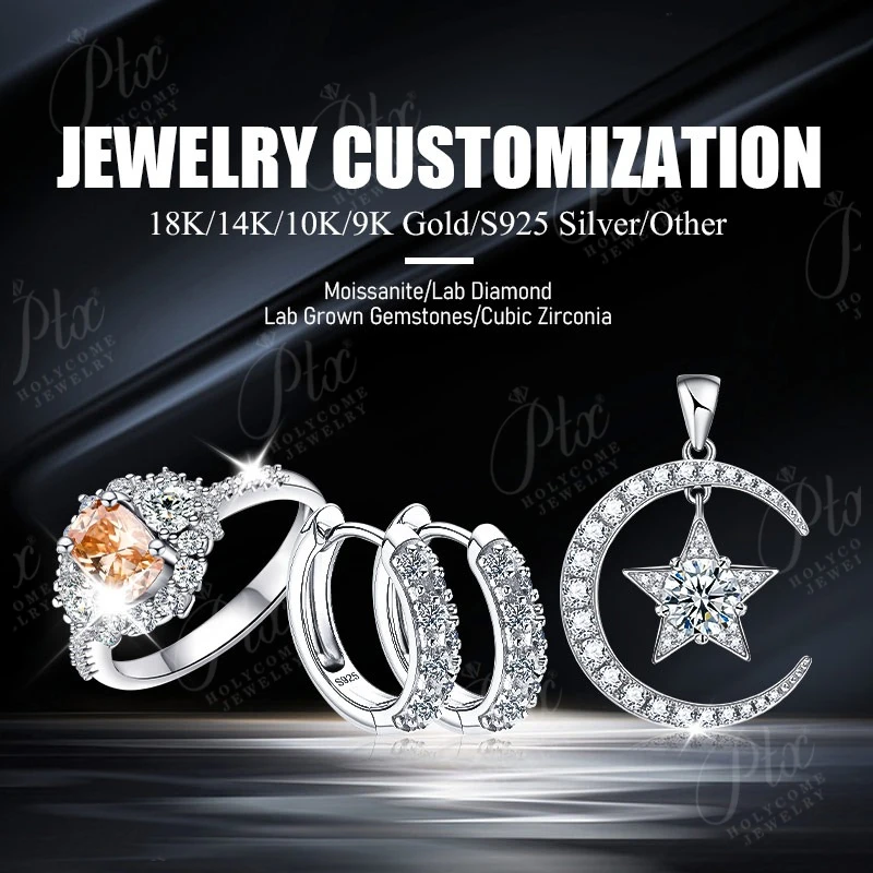 PTX GRA Certificated 14K Solid Gold Dark Blue VVS Emerald Moissanite Engagement Sterling Silver Rings Moissanite Diamond Ring