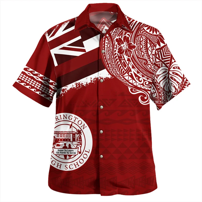 Summer Harajuku 3D Printing American Hawaii Flag Tribal Shirts Hawaii Coat Of Arm Graphic Short Shirts Men Fashion Tops Clothing