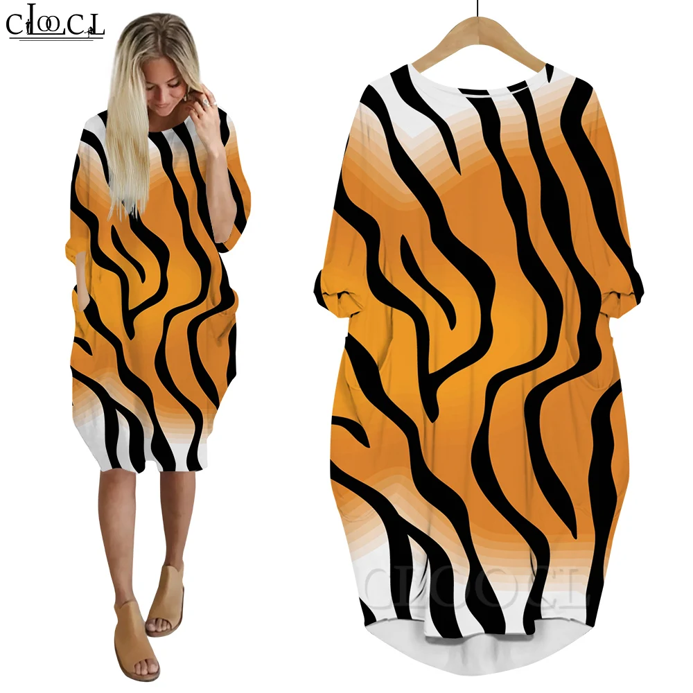 CLOOCL ชุด ZEBRA STRIPES พิมพ์แขนยาวหลวม Fit Pullover Robe Femme ชุดปาร์ตี้สุภาพสตรีชุดเซ็กซี่ Streetwear