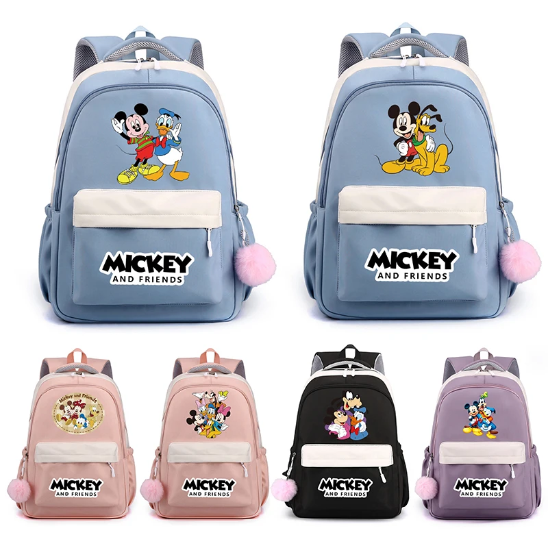 

Disney Minnie Mickey Friend Donald Duck Nylon Sweet Soft Backpack Back To School Bags for Teenage Girl Daily Bookbag Kid Gifts