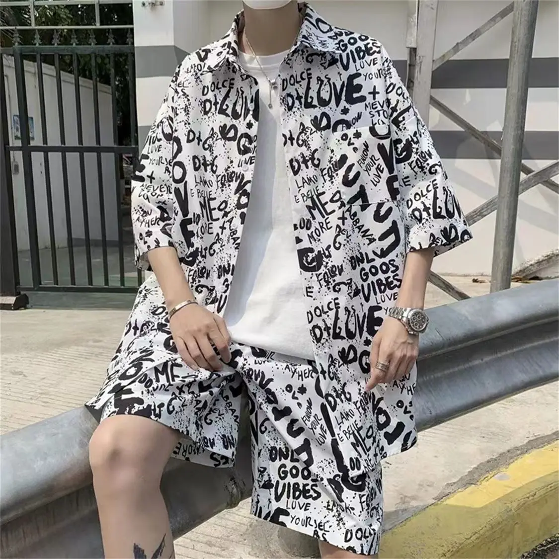 

​Men's Quick Dry Beachwear Set Short Sleeve Shirt And Shorts Combo Tropical Floral Pattern Lightweight Travel Outfit​