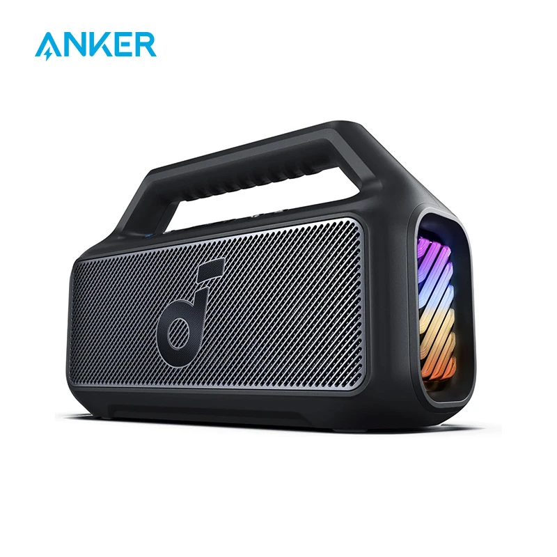 Soundcore by Anker, Boom 2 altoparlanti da esterno, 80 W, Subwoofer, BassUp 2.0, batteria 24 ore, IPX7 impermeabile e galleggianti, luce a LED,
