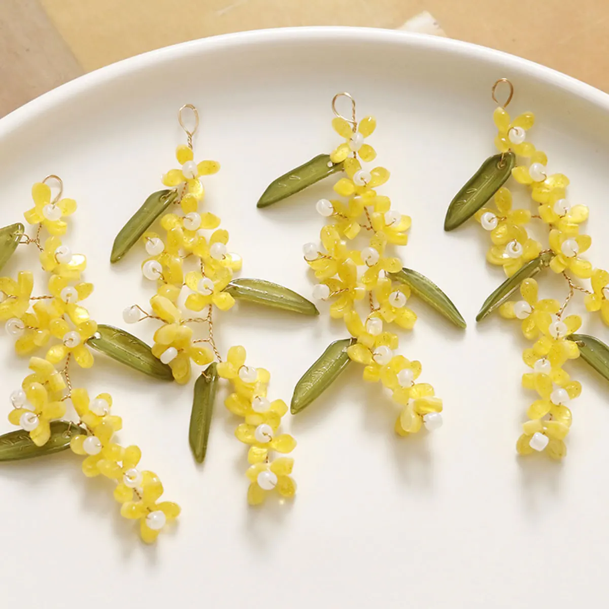 2PCS Handwoven Fragrans Sweet-scented Osmanthus Flower Charm Pendants DIY Men Women Crafts Jewelry Earrings Necklace Accessories