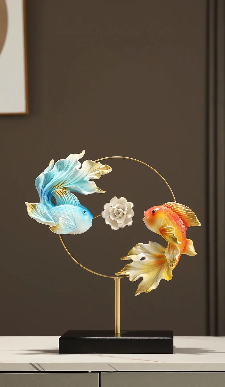 

Room Aesthetics Decor Creative Painted Carp Lotus Flower Decorative Ornaments Desk Decoration Mascot Carp Resin Crafts Sculpture