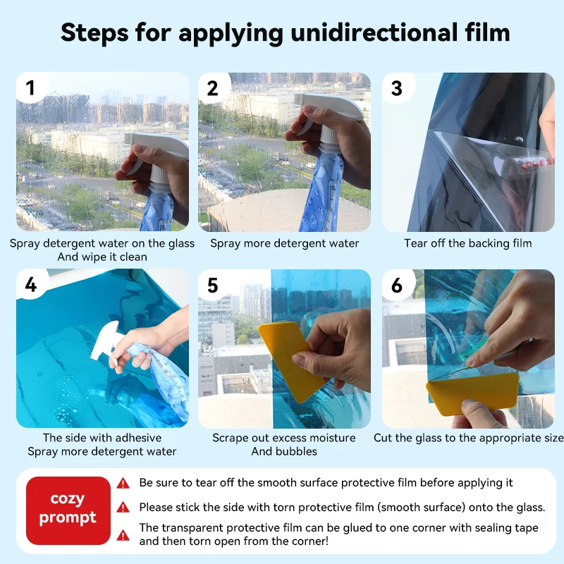 واقي من الشمس وفيلم عازل للنوافذ الزجاجية، وملصقات زجاجية منزلية للتظليل، وغرف الشمس، والشرفات للتظليل، والخصوصية