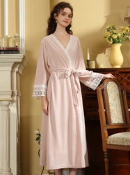 Velvet Sleeping V-Neck Lace Robe Nightgowns for Women Autumn Winter Princess Nightdress French Morning Robe Long Sleeve Pajamas