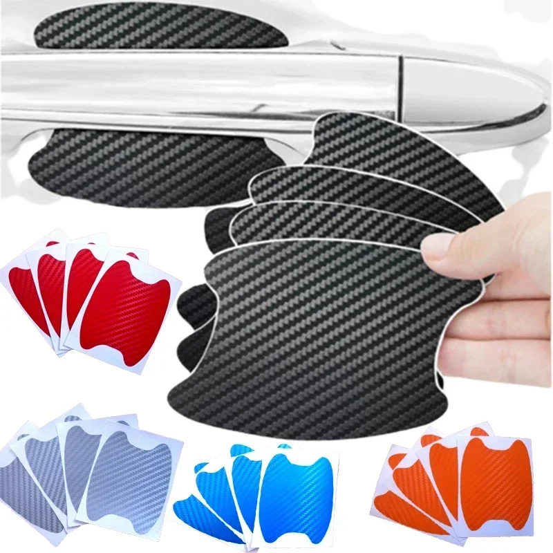 4Pcs Car Door Bowl Handle Sticker Pure Color Carbon Fiber Waterproof Anti-scratch Cover Car Handle Protection Film Parts