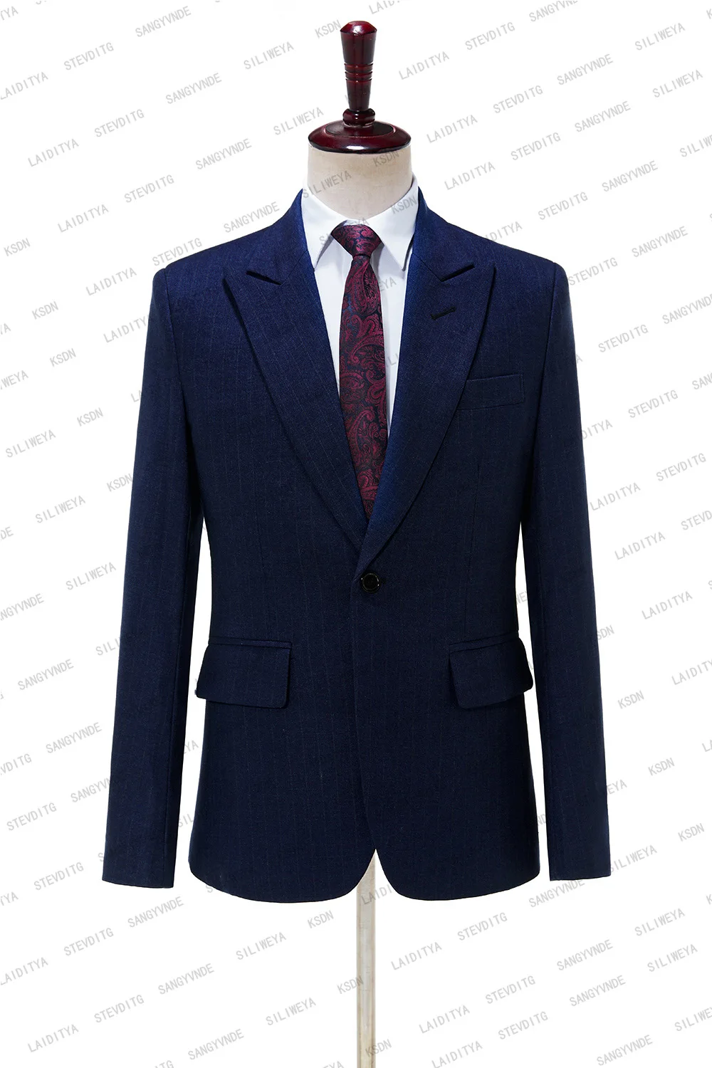 2023 New Men's Suit Dark Blue Denim Vertical Stripe 2 Piece Set Classic Business Gentleman Formal Groom Wedding Dress Plus Size