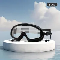 Adult Wide Vision Swim Goggles Built-in Earplugs, Soft Silicone Leak Proof Anti Fog Clear Glass for Surfing Water Sports 5