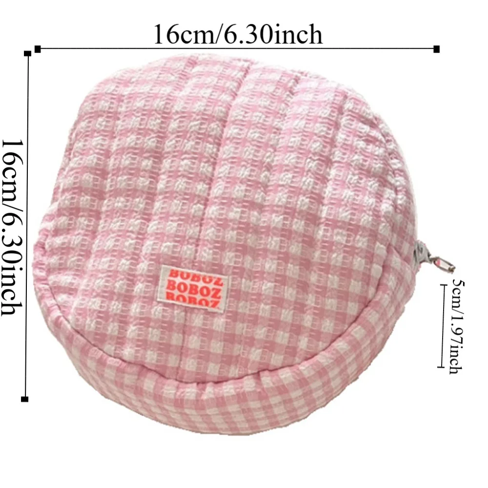 Borsa per cosmetici rotonda Ins Borsa per cosmetici scozzese in stile coreano di grande capacità Borsa per monete Borsa per cancelleria Portamonete in cotone da viaggio